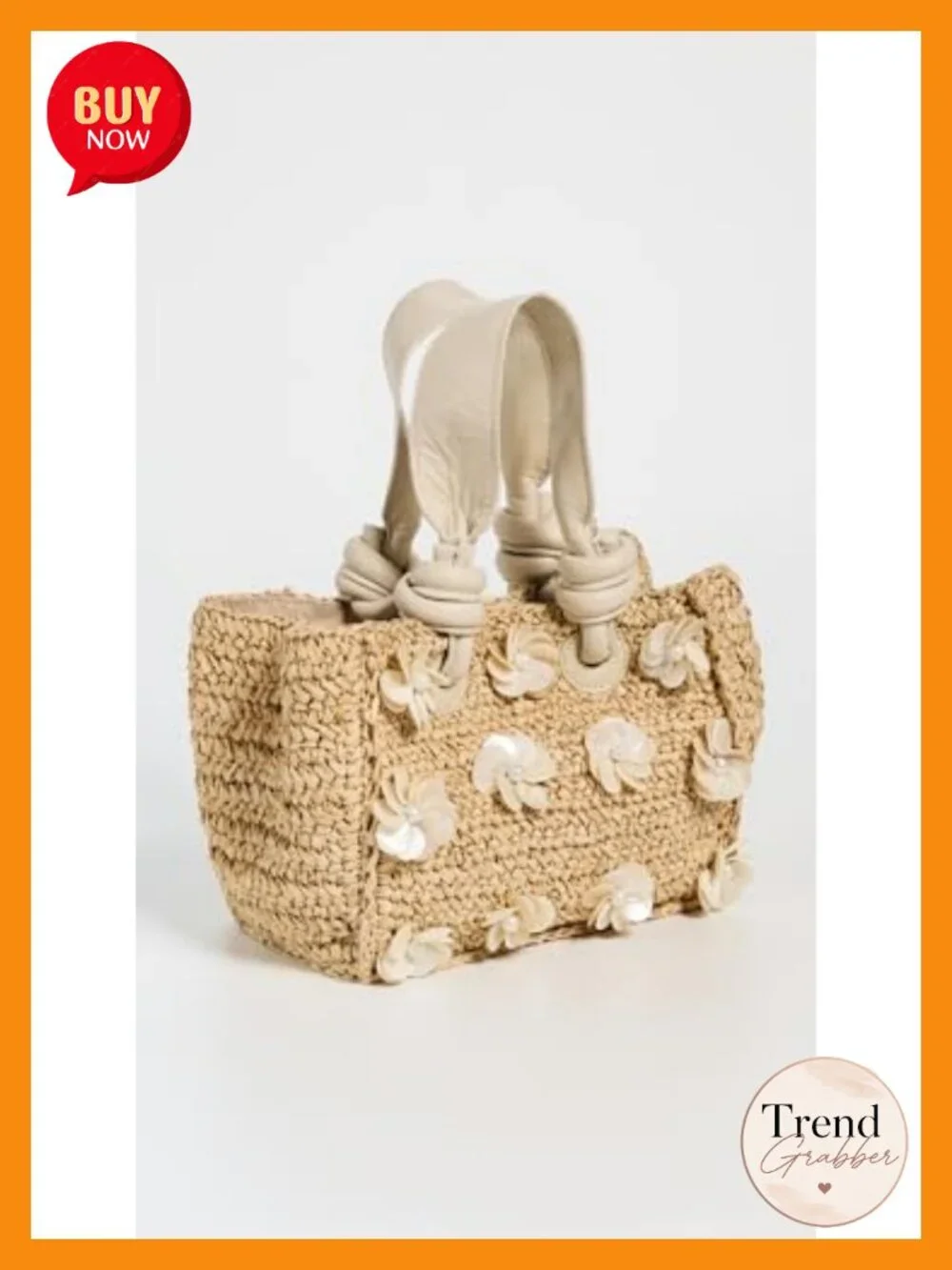 Raffia Mini Tote Bag With Leather Trim And Beaded Embellishments